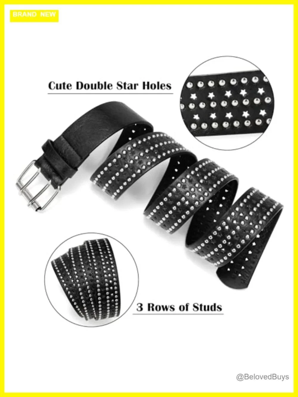 Women's Faux Leather Punk Studded Belt with Star Eyelets